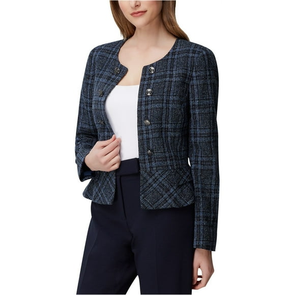 Tahari Womens Tweed Five Button Blazer Jacket, Blue, 10P