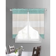 thumbnail image 3 of Turquoise Beige Stripe Swag Valances for Windows, Modern Art Horizontal Striped Rod Pocket Sheer Valances for Small Windows, Swag Toppers Light Filtering for Kitchen Living Room 2 Panels 28''x36'', 3 of 6