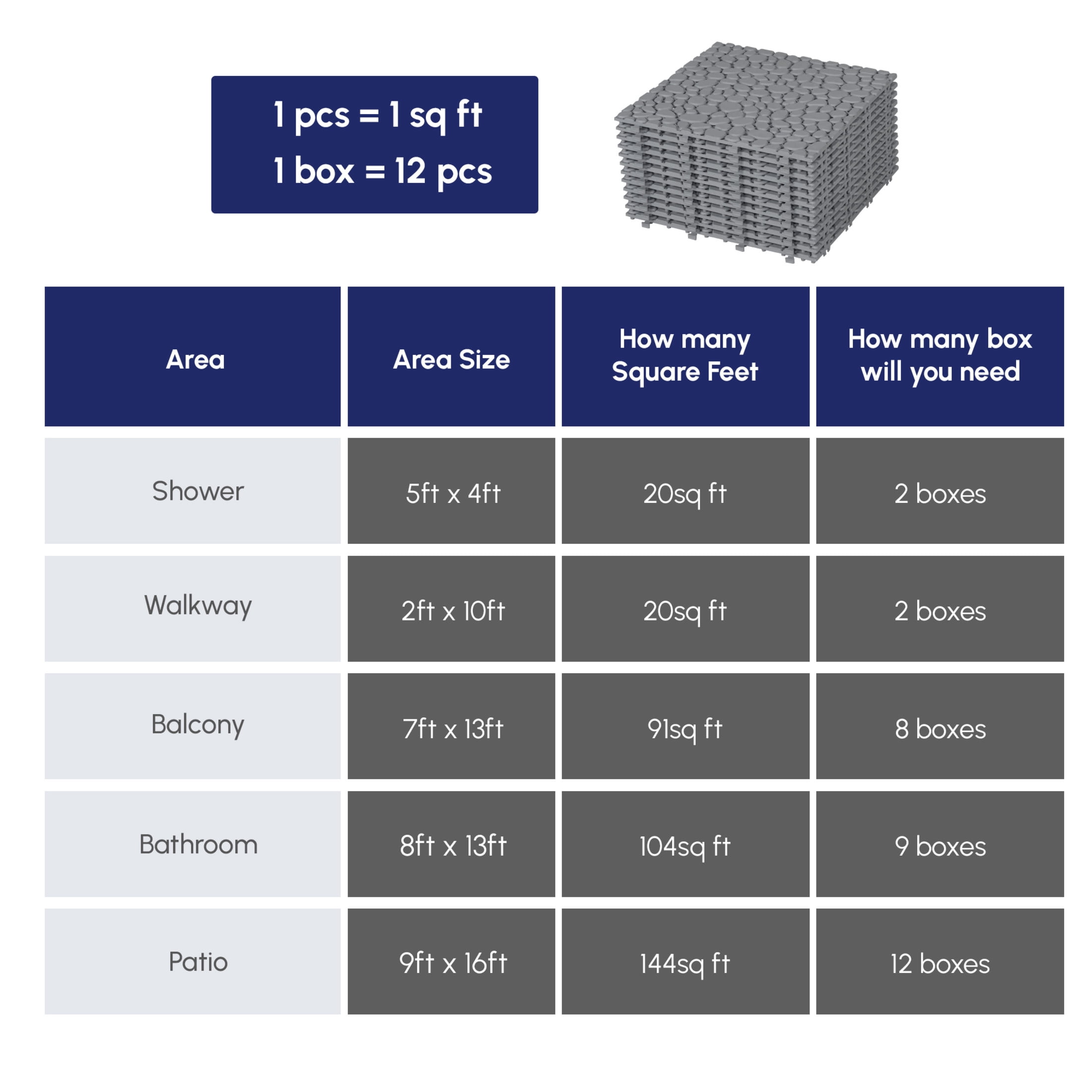 Noble House 12" Pebble Plastic Interlocking Deck Tiles, Waterproof Anti-Slip Outdoor Flooring, Gray, 12 PCS