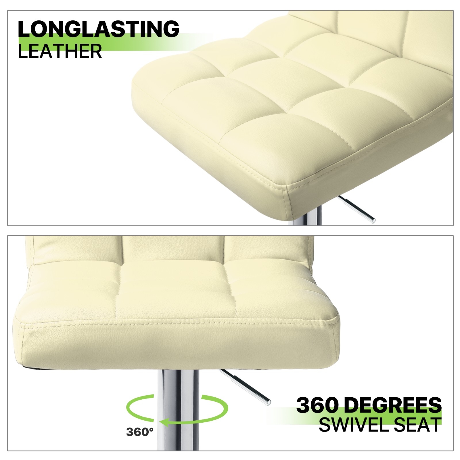 Magshion Swivel Counter Height Bar Stool Set of 2, Faux Leather Height Adjustable Barstools, for Kitchen Bar, Beige