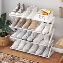 LAMIRO 4-Tier Expandable Shoe Rack for Closet,Stackable Small Shoe Rack,Heavy Duty Metal Shoe Rack Organizer for Entryway,Closet,Doorway,Garage,Cabinet and Narrow Space,White