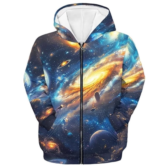 Toddler Hoodies Sweatshirts for Boys Full Zip Planet Galaxy Print Hooded Pullover Jacket Casual Sweatshirts Fall Fashion Clothes With Pocket Size 18-24 Months