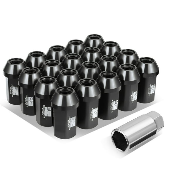J2 Engineering 20Pcs Black M12 x 1.5 Wheel Tire Lug Nuts Closed End Aluminum Replacement with Adapter J2-LN-T7-038-15-BK