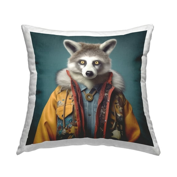 Stupell Industries Raccoon in Stylish Coat Decorative Printed Throw Pillow, 18 x 18