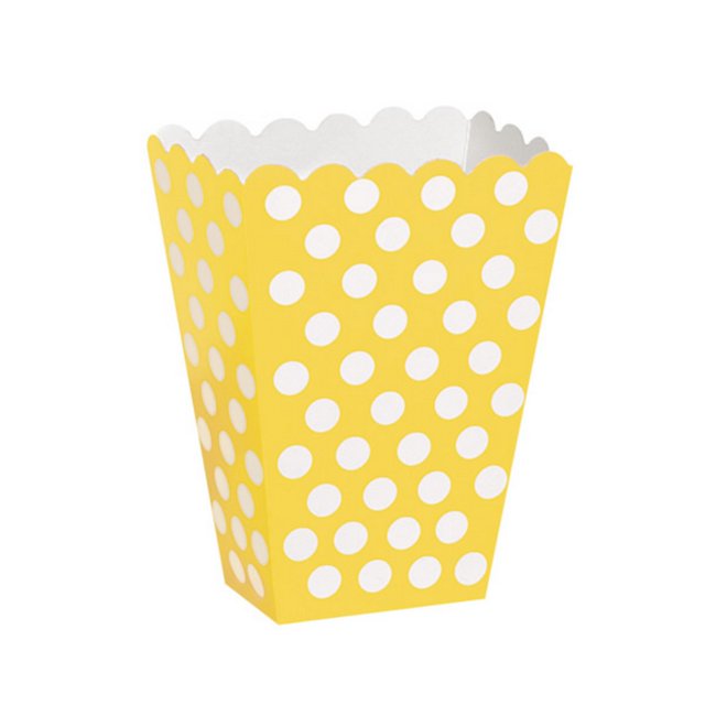 Unique Party - Caja de Palomitas con Lunares - Pack de 8 (Amarillo)