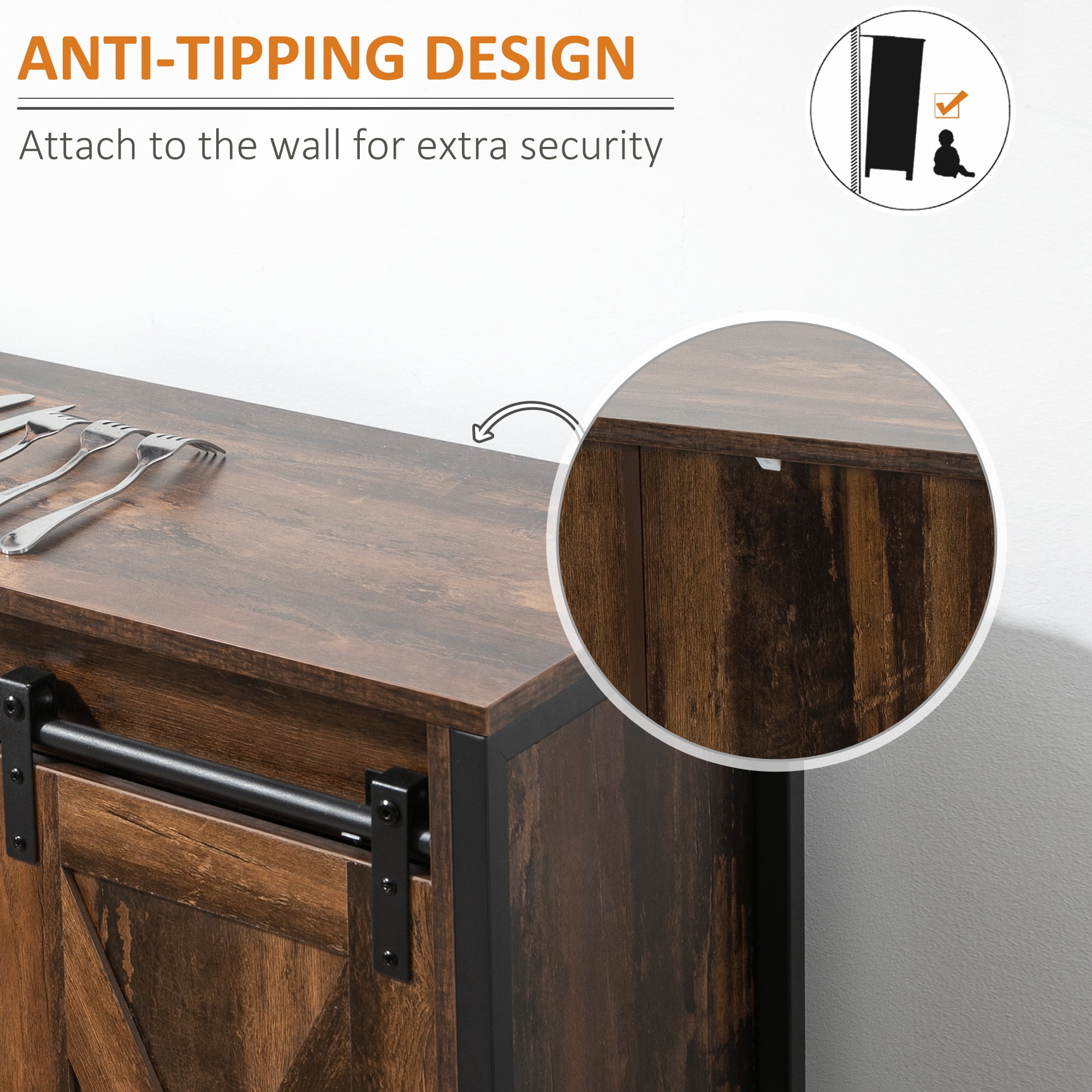 HOQBN Buffet Cabinet, Farmhouse Kitchen Sideboard Storage Credenza with Sliding Barn Doors, Multipurpose Storage Furniture for Dining Room, Living Room and Hallway, Brown