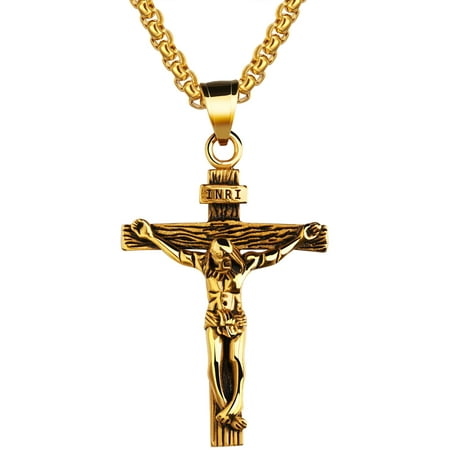 Men's Stainless Steel Jesus Christ Crucifixion Cross Pendant Necklace