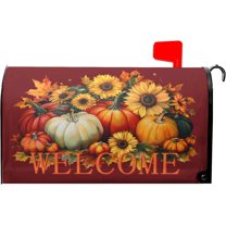 Welcome Autumn/Fall Pumpkin Mailbox Covers Magnetic Sunflowers Autumn Mailbox Cover Standard Size 18 X 21 Pumpkin Holiday Mailbox Wrap Post Letter Box Cover Decorative for Home Outdoor Garden