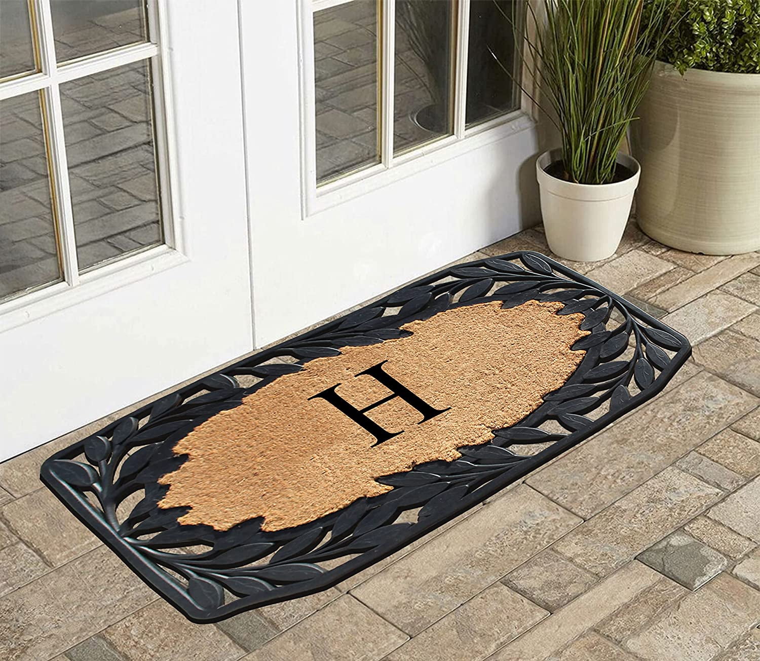 A1 Home Collections Floral Black, Beige, Multi-color Rubber and Coir Doormat for Outdoor Entrance Non Slip Backing Front Door Mat, 23" x 38"