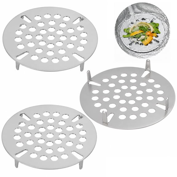 3 Pcs Commercial Sink Strainers, Heavy-Duty Stainless Steel Drain Covers, Clog-less Multi-Hole Commercial Sink Drain Screens for Kitchen, Restaurant