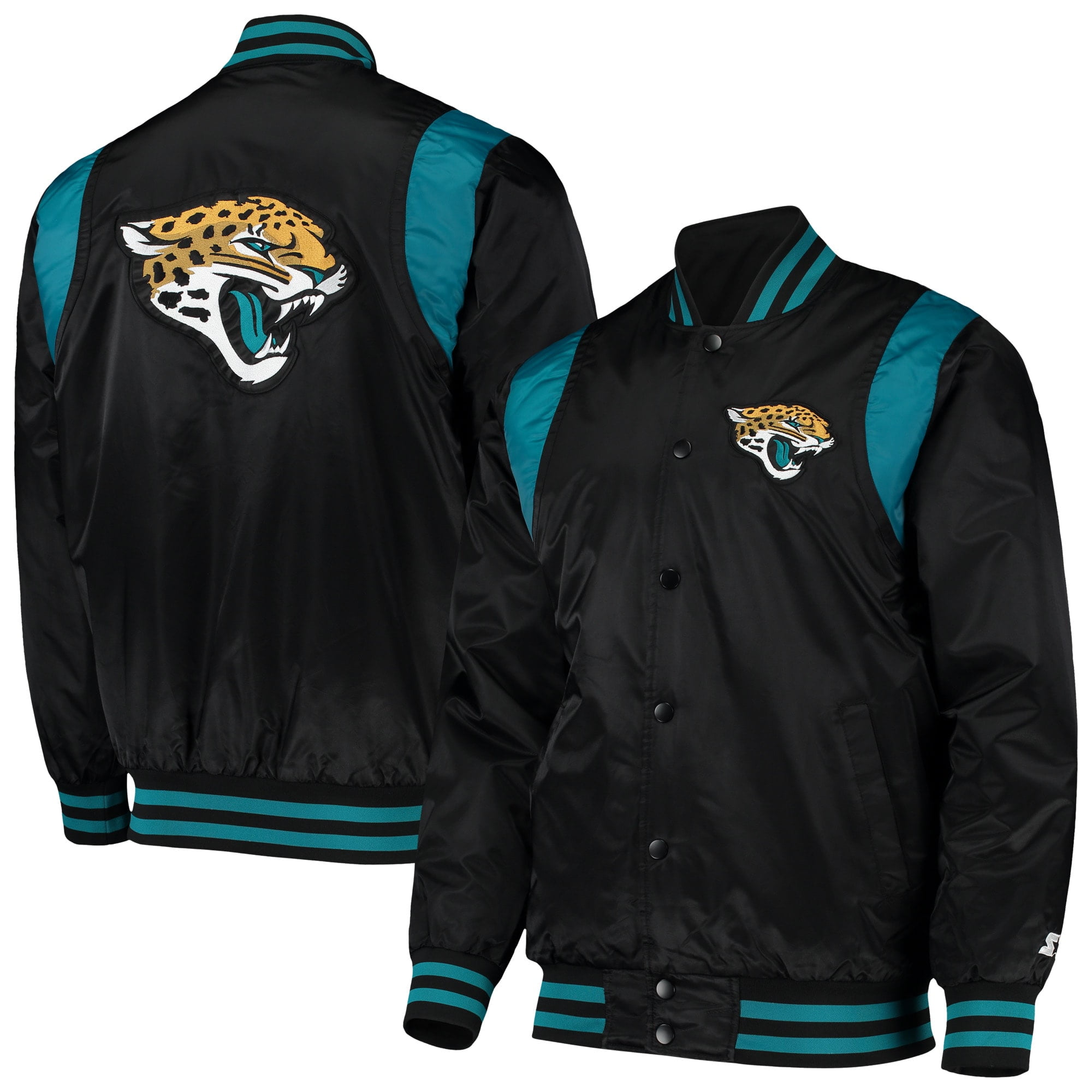 Jacksonville Jaguars Starter Prime Time Twill Satin Varsity FullSnap Jacket Black/Teal