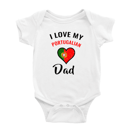 

I Love My Portugalian Dad Heart Flag Baby Romper Bodysuit For Boy Girl (White 12-18 Months)