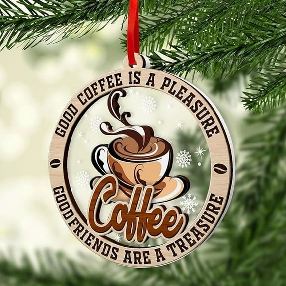 ZZkhGO Coffee Cup Ornaments, Wooden Christmas Decorations, Festive Tree Hanging Pendants for Coffee Lovers
