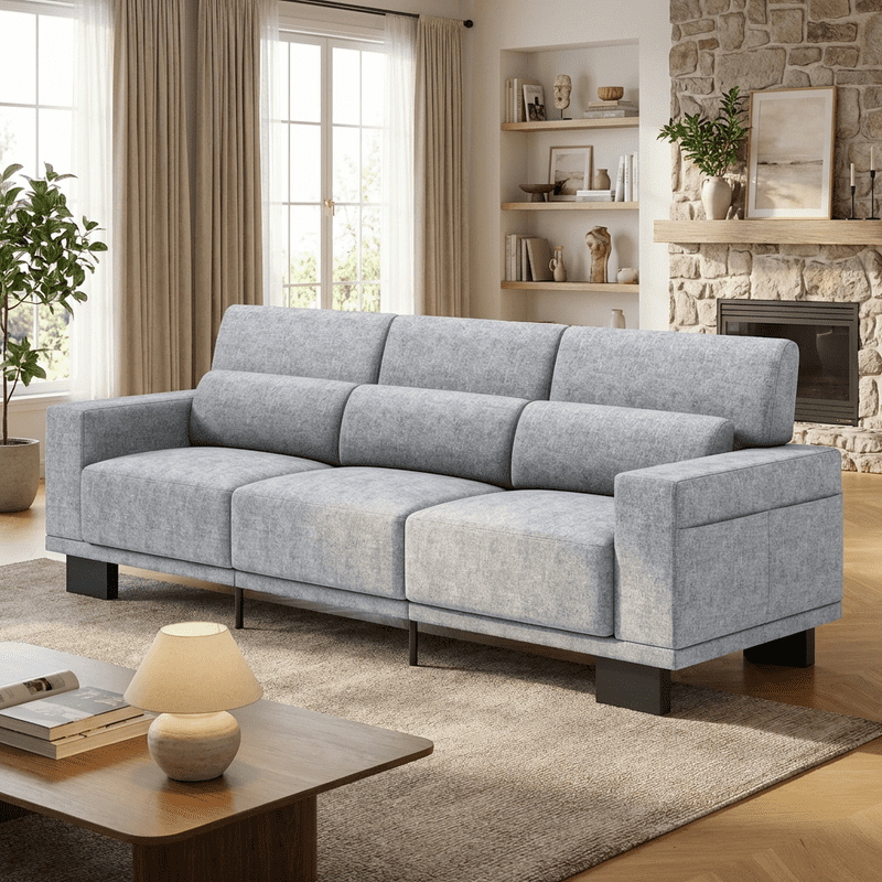 89”Chenille Upholstered 3-Seat Couch, Stylish Modern Design with Broad Armrests & Thick Cushions, Perfect for Home, Apartment & Living Area,Light Grey