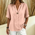 thumbnail image 5 of cocolona Womens Summer Linen Tops Short Sleeve V Neck Button Shirts Dressy Casual Loose Blouses, 5 of 6
