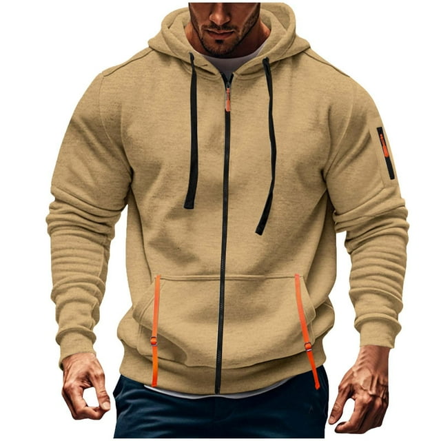 Ediodpoh Chandail à Capuchon à Manches Longues pour Homme de Printemps et d'Automne, Chandail à Capuchon à Fermeture Éclair Intégrale à Manches Longues Uni, Design Extérieur Unique, Décontracté pour Homme, Kaki, TTG