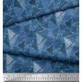 thumbnail image 3 of Soimoi Blue Japan Crepe Satin Fabric Facets Triangle Geometric Print Sewing Fabric BTY 44 Inch Wide, 3 of 3