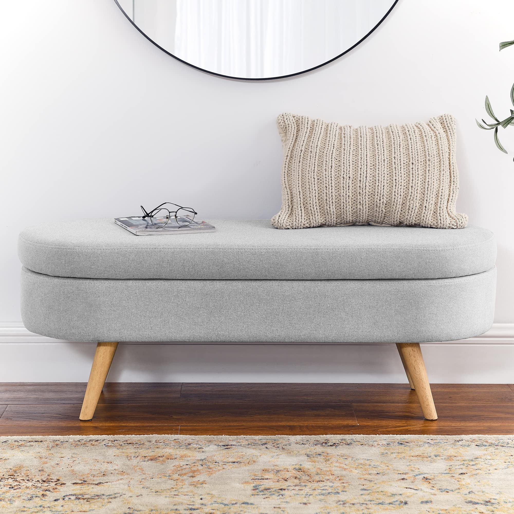 Aukfa Linen Upholstered Bench with Storage for Bedroom Living Room - Gray