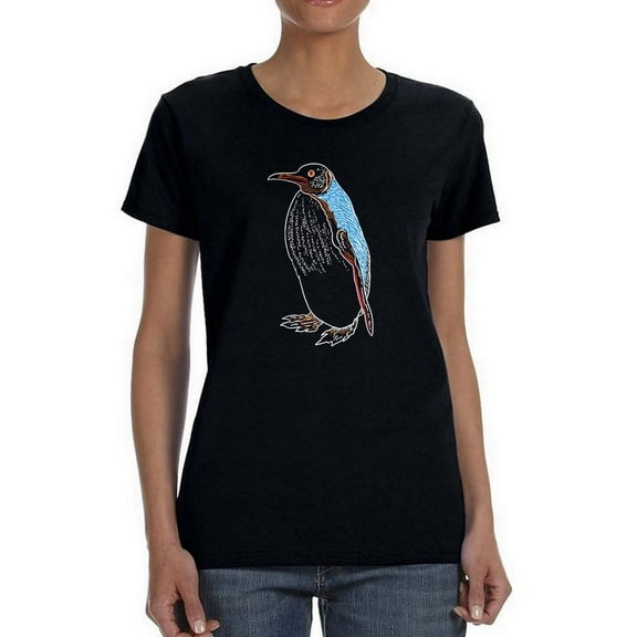 Lineart Paint Draw Penguin Shaped T-Shirt Women -Image by Shutterstock, Female Large