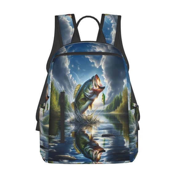 Fuzoiu Largemouth Bass Jumping Out of The Water Print Lightweight Daypack,Weekender Bag for Men and Women, Travel Backpack with Padded Straps for School, Travel & Work