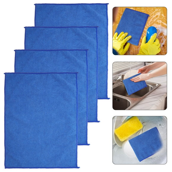Mobutofu 4Pcs Water Absorbing Dish Towels Blue Microfiber for Kitchen and Bathroom 14.93X11.40X0.20in