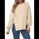 thumbnail image 2 of Sudaderas de Gran Tamaño para Mujer, Cuello Redondo, Larga, Informales, Holgadas, con Abertura, Otoño 2025 Albaricoque L, 2 of 8