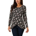 thumbnail image 1 of Camisetas Casual de Manga Larga con Cuello Redondo y Dobladillo Asimétrico Floral INSPIRE CHIC Negro S, 1 of 5