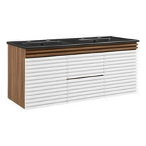 Modway Render 48" Wood Wall-Mount Bathroom Vanity in White/Walnut/Black