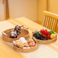 thumbnail image 6 of 1 Pack Woven Bathroom Organizers and Storage Baskets Serving Trays with Handles, Poly Wicker Bread Baskets Round Platters for Fruit, Vegetables, Breakfast, Drinks, Snacks, Medium, 6 of 7