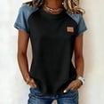 thumbnail image 2 of Sentmoon Chemise en Denim Boho Hauts Manches Courtes Col Rond Patchwork Coupe Régulière avec Imprimé Extensible Grande Taille Hauts Ravissants pour un Usage Quotidien Décontracté P-2TG, 2 of 6