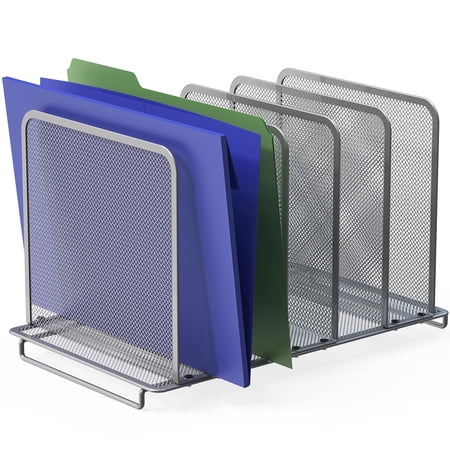 SimpleHouseware Expandable 5 Section Upright File Sorter Organizer, Silver