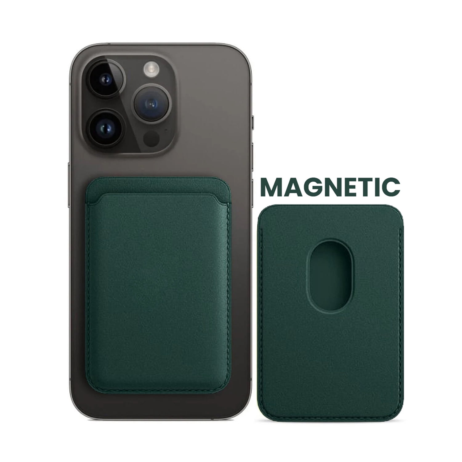 Leather Wallet Holder with Magnetic Mount - Green