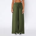 thumbnail image 4 of DeHolifer Womens Pants Wide Leg Long Pants Drawstring Elastic Waist Y2K Casual Loose Sweatpants with Pocket Army Green M, 4 of 8