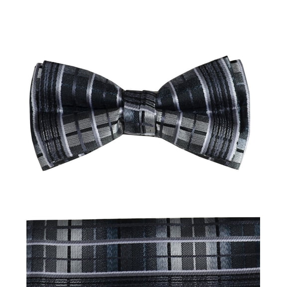 Black and White Boys Bow Tie and Pocket Square Set, Pre-tied