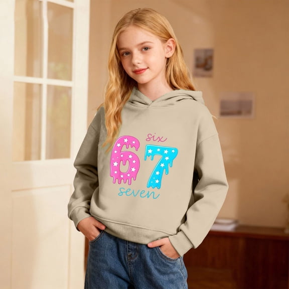 JIAYUE Kids Stylish 67 Six Seven Hoodie Sweatshirt For Boys Girls Cartoon Letter Printed Long Sleeve Relaxed Fit For Children Fall Winter Base Layer Pullover