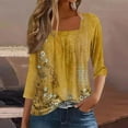 thumbnail image 2 of Uooqdmx Tunic Tops, Pleated Tops for Women, 3/4 Length Sleeve Womens Tops, Square Neck Tops for Women, Floral Tops for Women, Yellow XL, 2 of 7