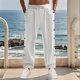 thumbnail image 1 of Pantalones largos de moda para hombre, casuales, de color sólido, con botones, cintura elástica, rectos, con pierna de cuerno, pantalones largos de poliéster para hombre., 1 of 7