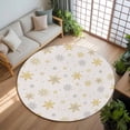 thumbnail image 3 of 6Ft Round Rug, Christmas Non-Skid Rubber Backing Large Area Rugs - Living Room Bedroom Home Office, Yellow Grey Winter Snowflake Rustic Indoor Floor Mat Carpets Washable Rug, 3 of 9