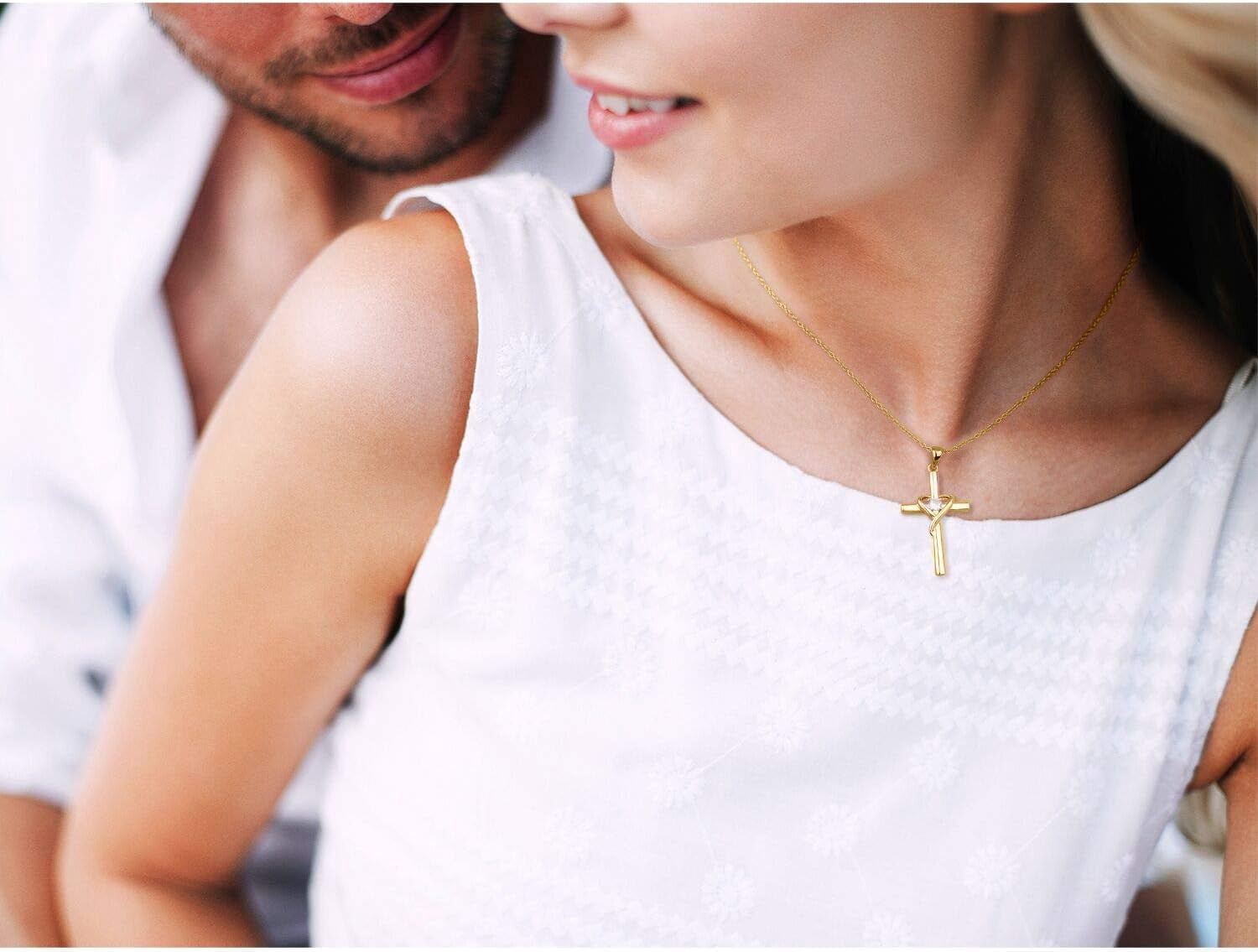 Leander 925 Sterling Silver Cross Necklace for Women Men 5A CZ Birthstone Necklaces 14K Gold Plated or Rose Gold Necklace for Easter or Mother's Day