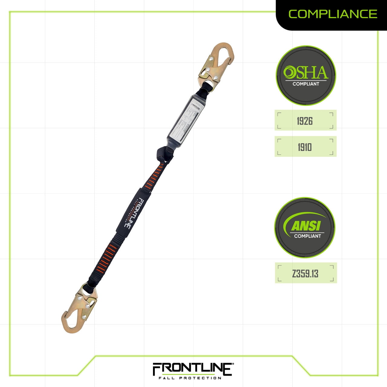Frontline LIS31S Combat 3' Single Leg Snaphook Lanyard with Internal Shock Absorber