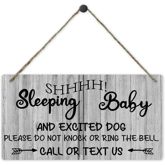 Baby Sleeping Sign Plaque Decor for Front Door - Please Do Not Disturb Sign - Signs Decor for Baby Room, Nursery, Home Bedroom -New Mom Gift, Baby Shower 10x5 Inch