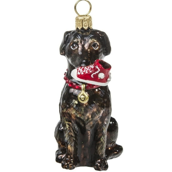 Chocolate Lab with High Top Sneaker Polish Glass Christmas Ornament Labrador Dog