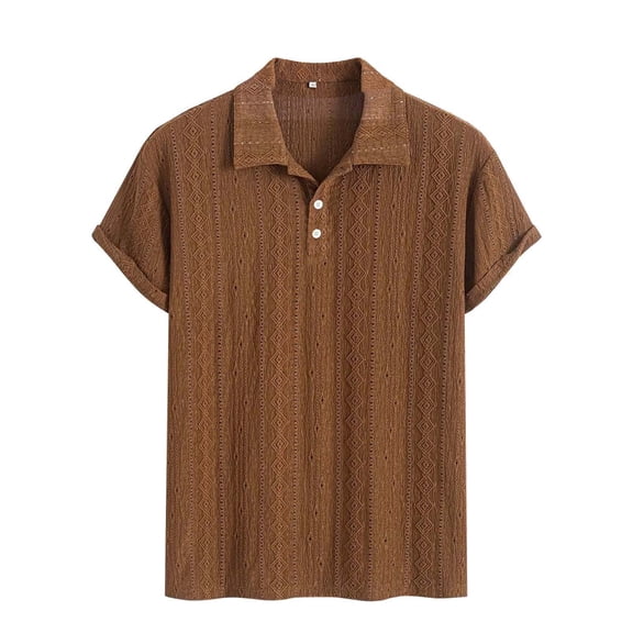 Timoontee Men's Short Sleeve Basic T Shirt Breathable Fabric Moisture Wicking Lapel Collar V Neck High Quality Quick Dry Brown L