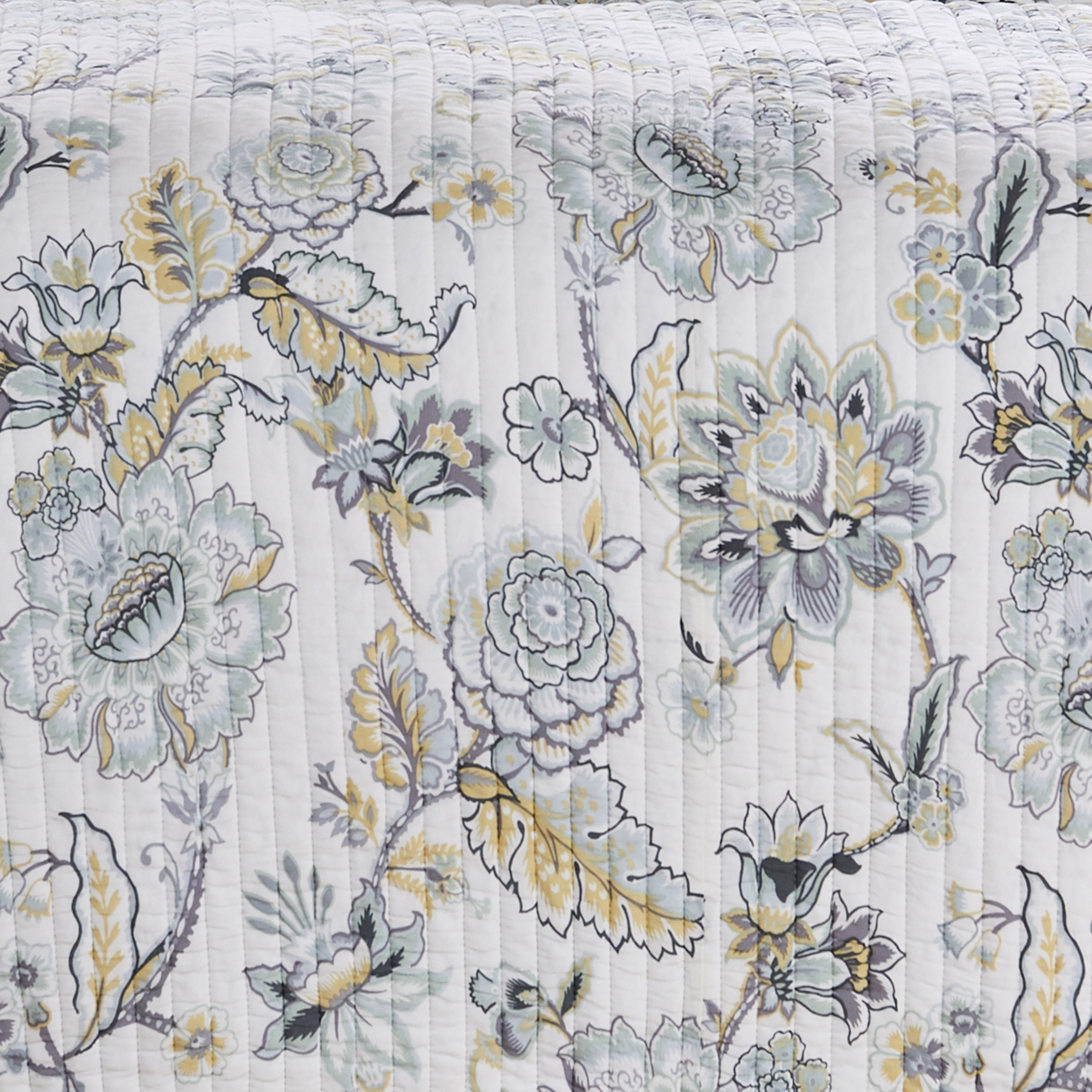 Levtex Home - Ophelia Spa Quilt Set - Twin Quilt and One Standard Sham - Floral - Spa Grey Cream Ochre - Quilt (68x86in.) and Sham (20x26in.) - Reversible - Rayon/Cotton