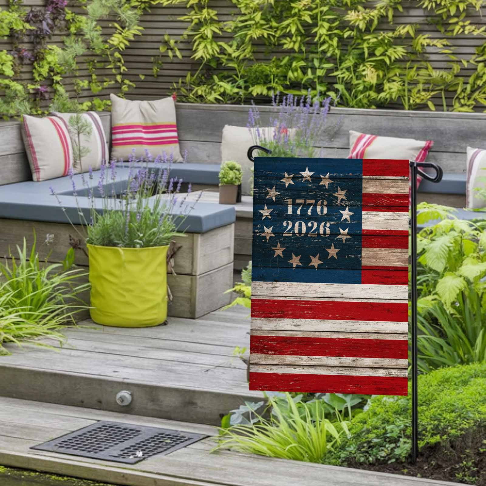 4th of July Garden Flags Patriotic Stars 250th Anniversary Garden Flag Double Sided Welcome Flag American Flag Independence Day Yard Flags for Outdoor Lawn Porch Memorial Day Decor 28x40 Inch