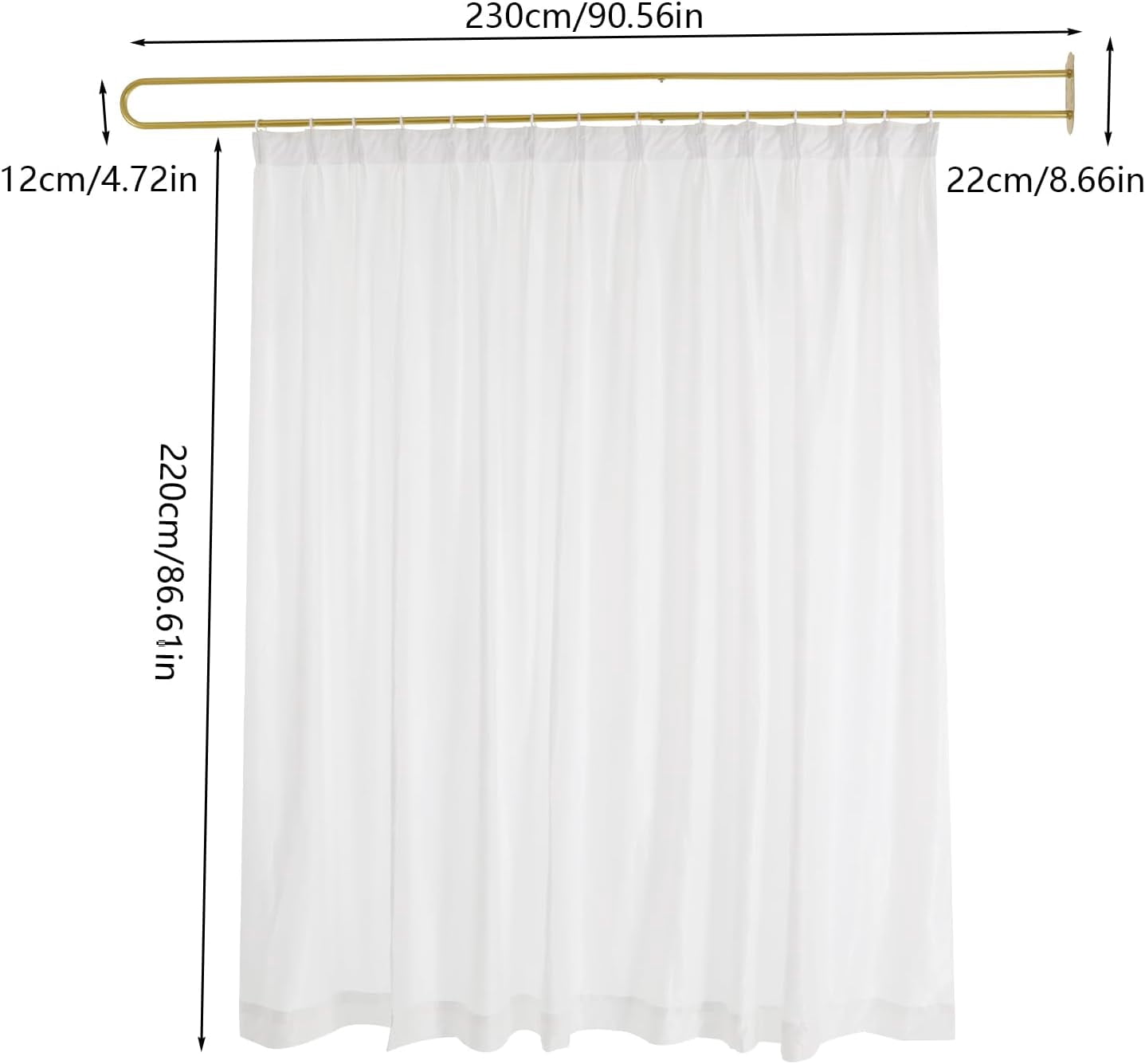 Privacy Partition Curtain Wall Mounted Room Divider with U-Shape Rod 7.5ft Wide & 7.22ft Height Curtain Drapes Separator Partition Screen Panel for Bedroom (White)