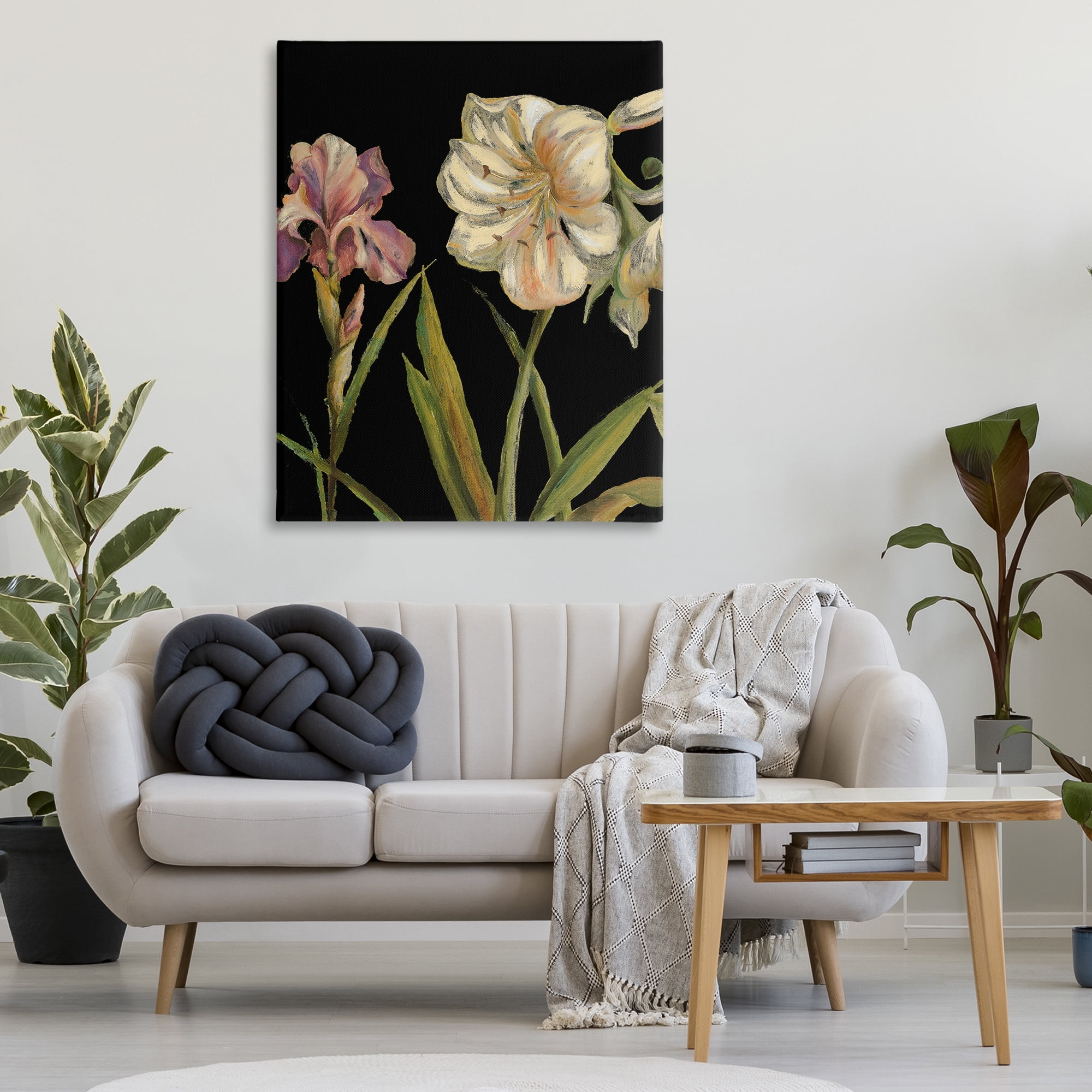 Stupell Industries Iris Flowers on Black Botanical & Floral Painting Gallery Wrapped Canvas Art Print Wall Art, 36 x 48