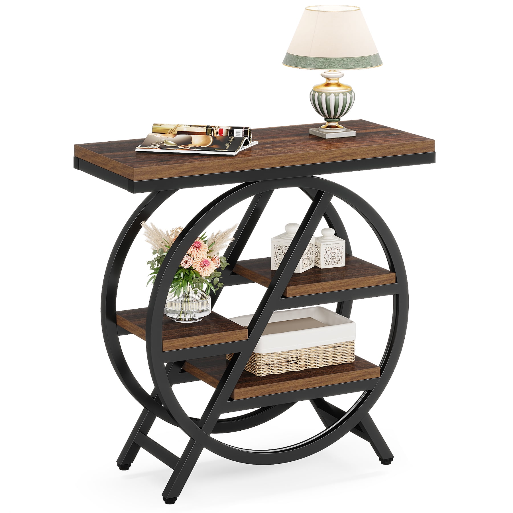 Fnova End Table Modern Wood Narrow Farmhouse Side Tables with Storage Shelf for Living Room, Bedroom, Nightstand