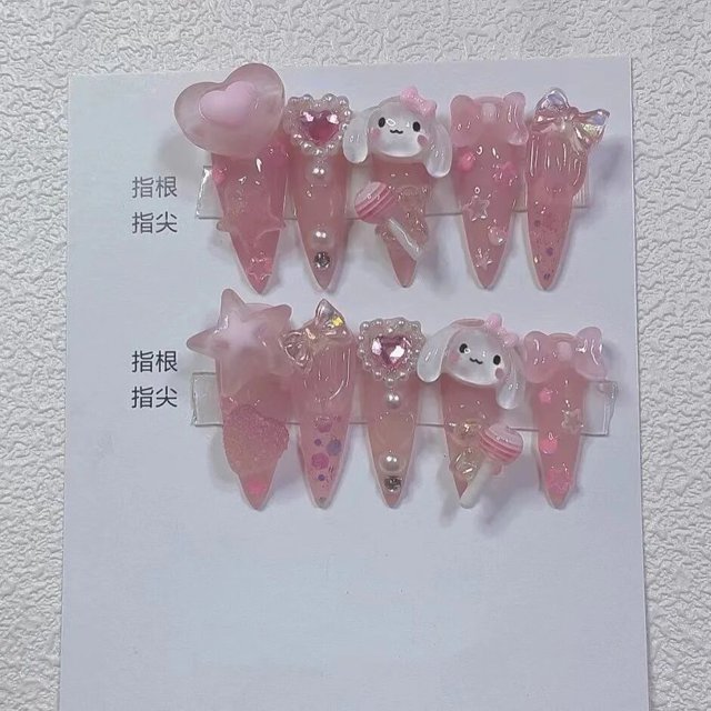 Uñas postizas de Anime Sanrio, pegatinas de Hello Kitty Kuromi Pochacco My Melody Cinnamoroll, regalo para niñas, 30 estilos