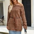 thumbnail image 7 of Trendy Long Sweaters for Women with Belt Hollow Out Baggy Knitted Off Shoulder Pullover Going Out Tunic Tops (L, Brown), 7 of 7
